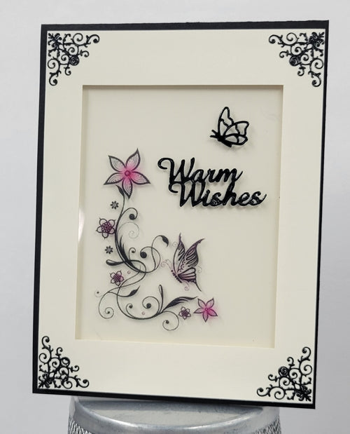 Butterflies Floral Silhouette Corners, Vintage Hue Acetate