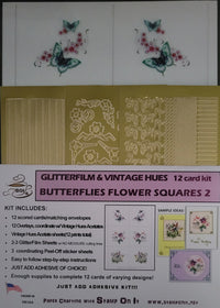 GlitterFilm & Vintage Hues 12 Card Kit Butterflies Flower Squares 2