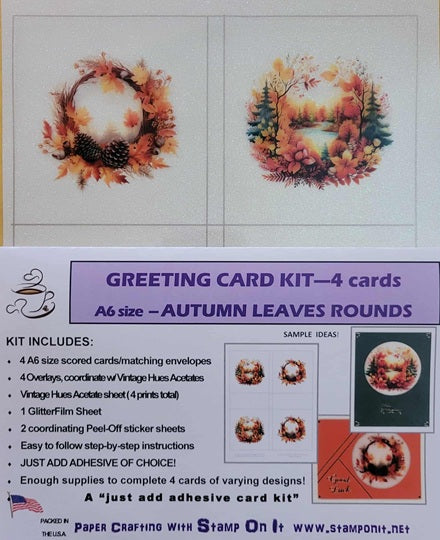 GlitterFilm and Vintage Hue 4 Card Kit Autumn Leaves Rounds