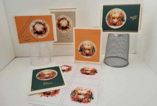 GlitterFilm and Vintage Hue 4 Card Kit Autumn Leaves Rounds