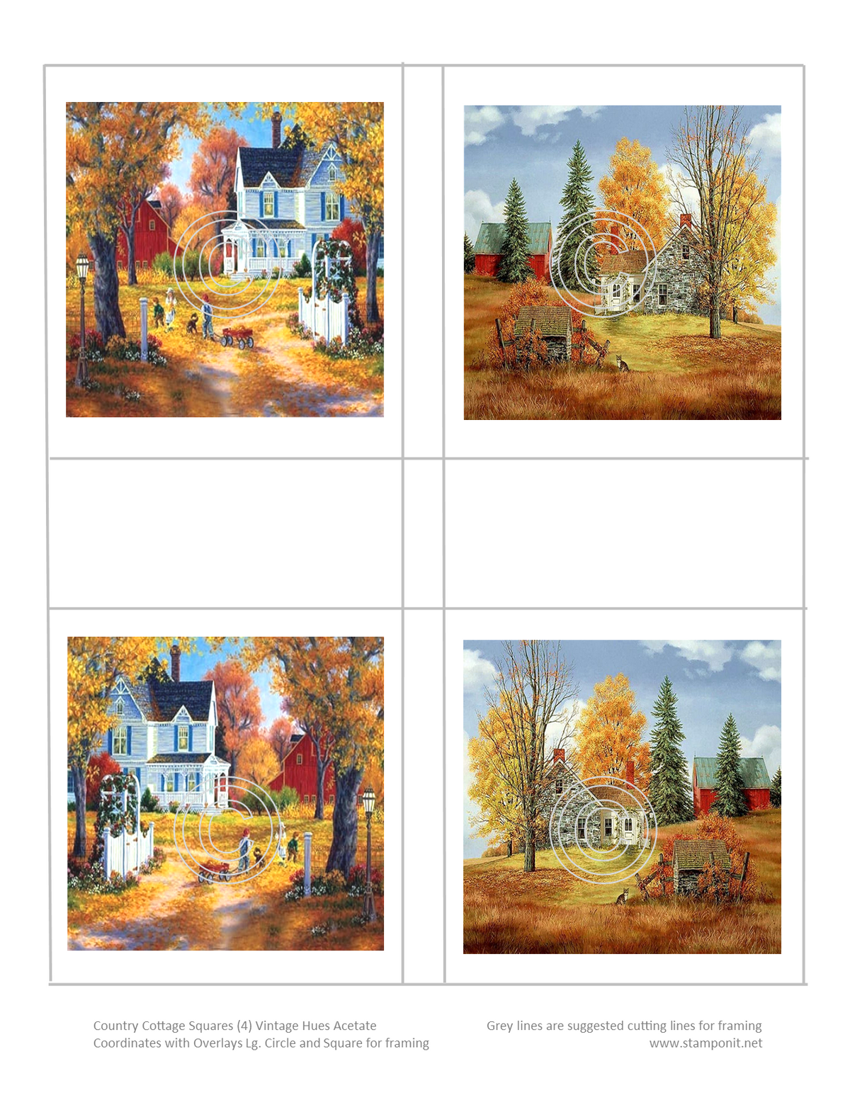 GlitterFilm and Vintage Hue 4 Card Kit Country Cottage Squares