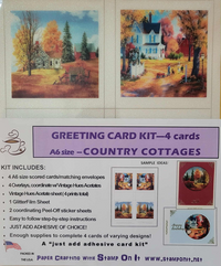 GlitterFilm and Vintage Hue 4 Card Kit Country Cottage Squares