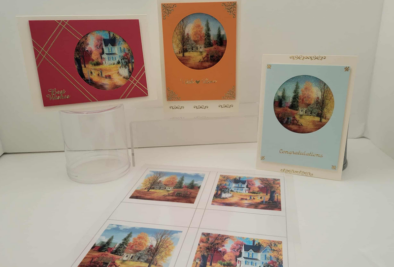 GlitterFilm and Vintage Hue 4 Card Kit Country Cottage Squares