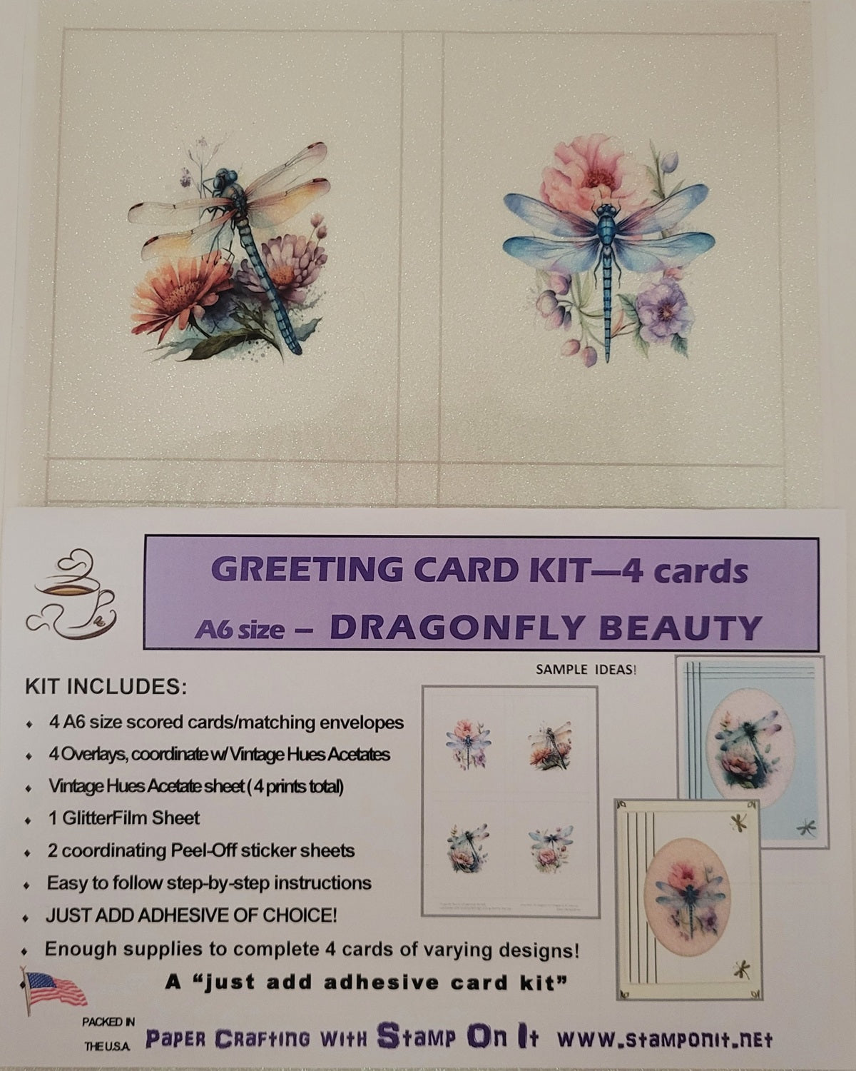 GlitterFilm and Vintage Hue 4 Card Kit Dragonfly Beauty