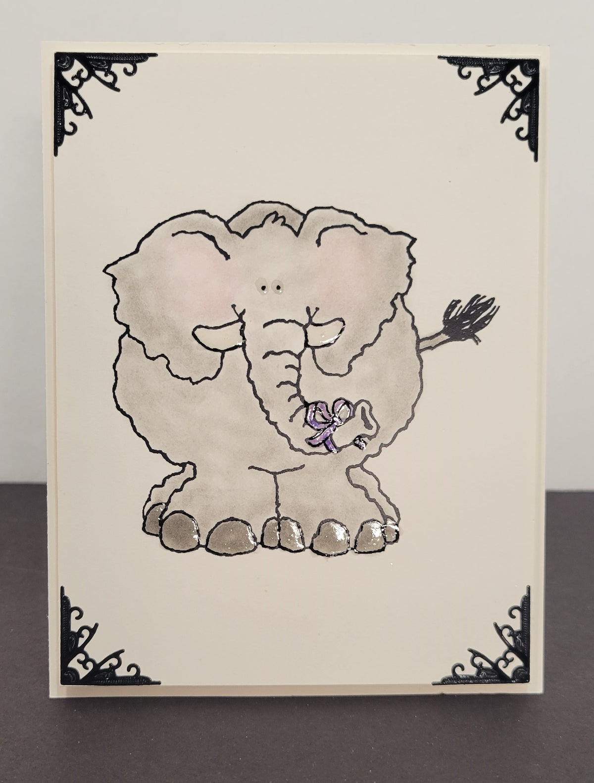Elephant w/ Bow on Nose Art Rubber Stamp  2001M