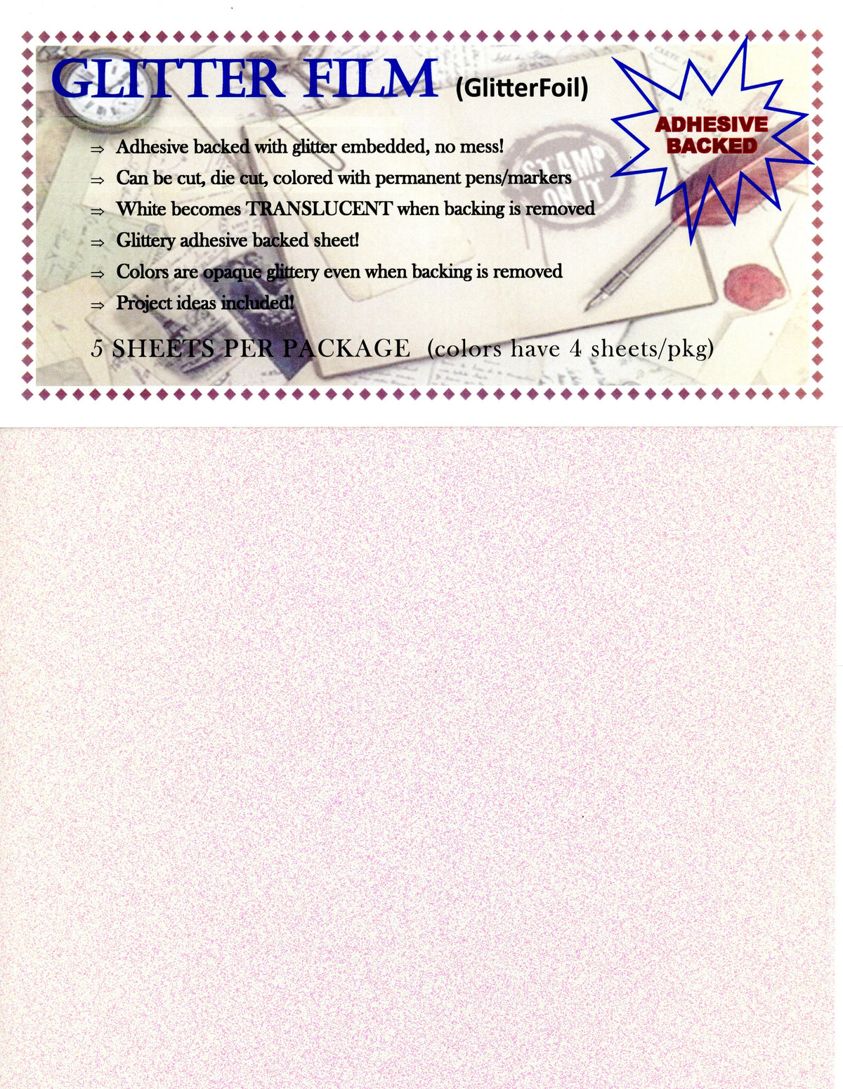 GlitterFilm pack, adhesive backed glitter sheets