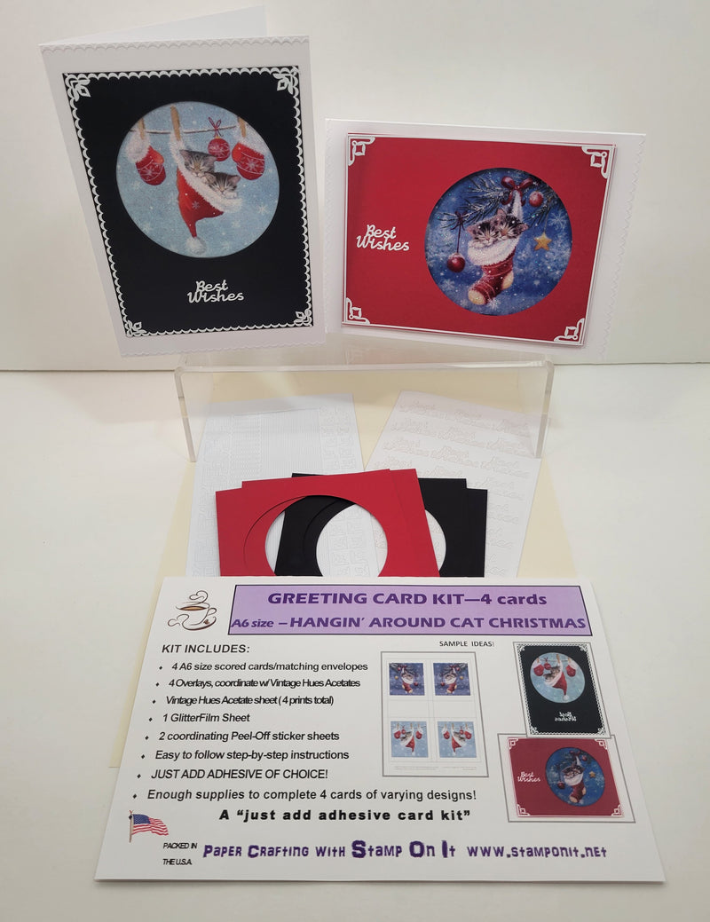 GlitterFilm and Vintage Hue 4 Card Kit Hangin' Around Cat Christmas