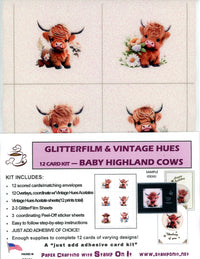 GlitterFilm and Vintage Hue 12 Card Kit Highland Baby Cows Squares
