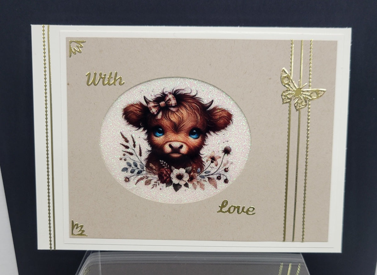 GlitterFilm and Vintage Hue 4 Card Kit Highland Baby Cows