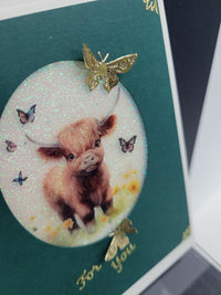 GlitterFilm and Vintage Hue 4 Card Kit Highland Baby Cows