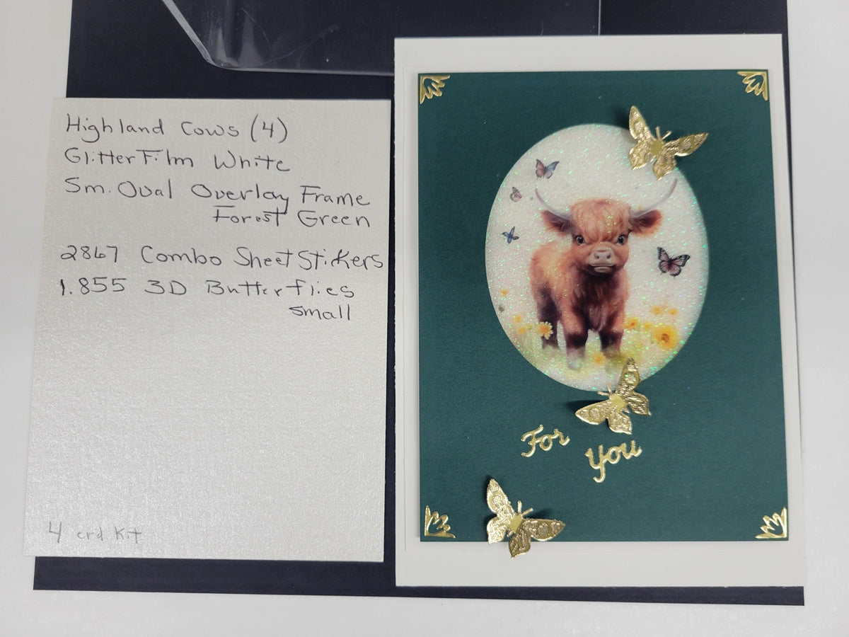 GlitterFilm and Vintage Hue 4 Card Kit Highland Baby Cows