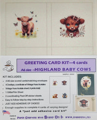GlitterFilm and Vintage Hue 4 Card Kit Highland Baby Cows