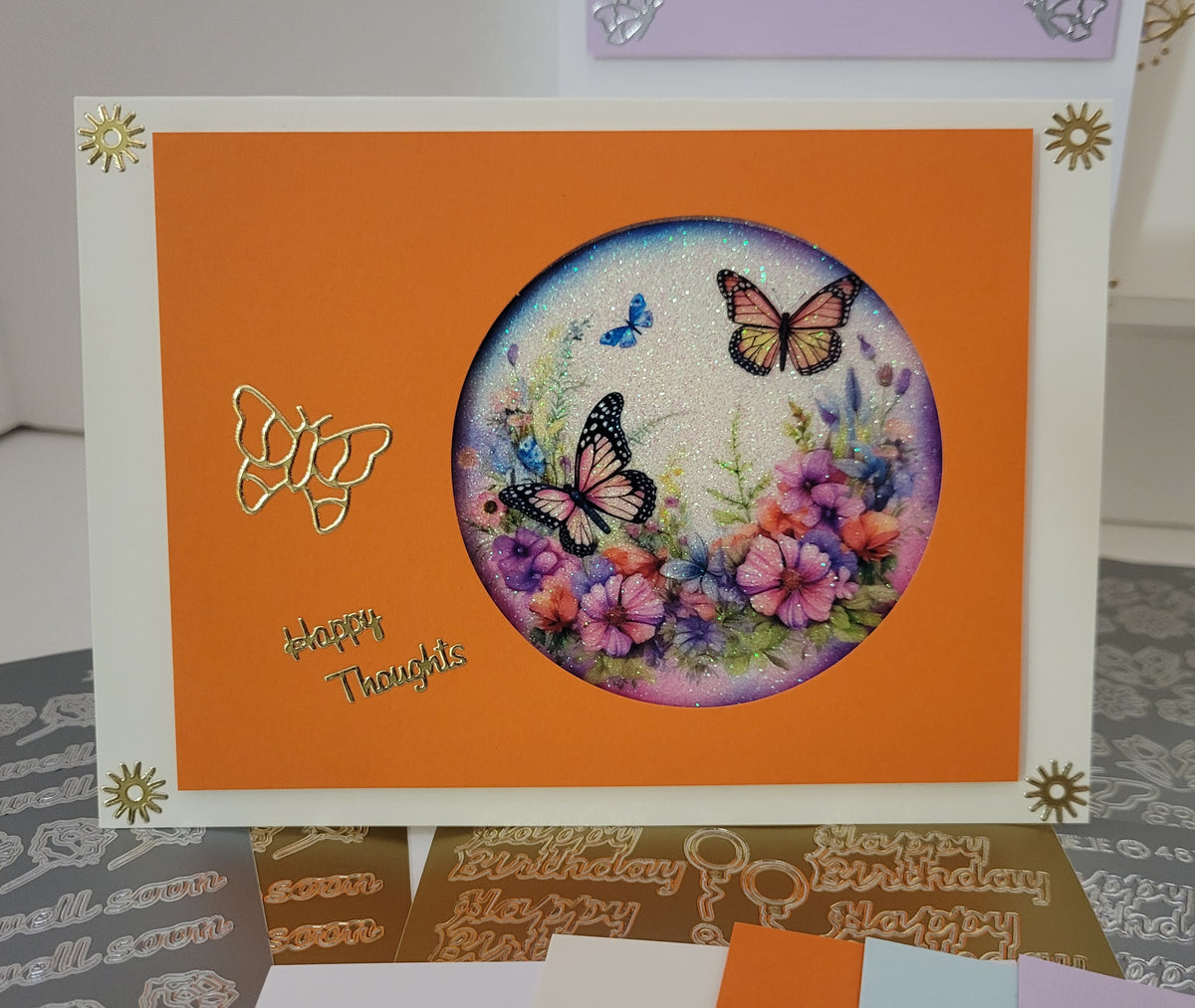 GlitterFilm and Vintage Hue 4 Card Kit Joan's Butterfly Garden