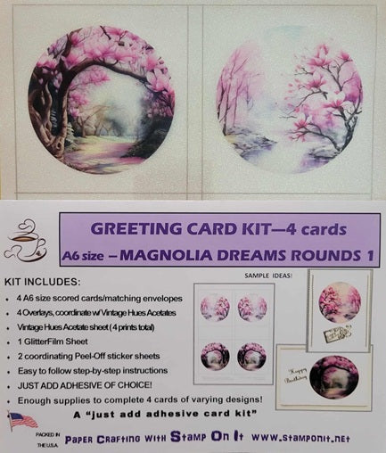 GlitterFilm and Vintage Hue 4 Card Kit Magnolia Dreams Rounds 1