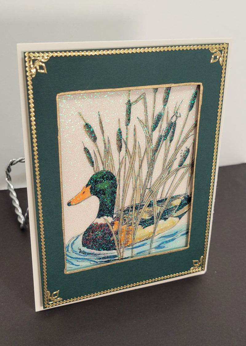 Mallard Duck in Cattails Art Rubber Stamp  ES 36601R