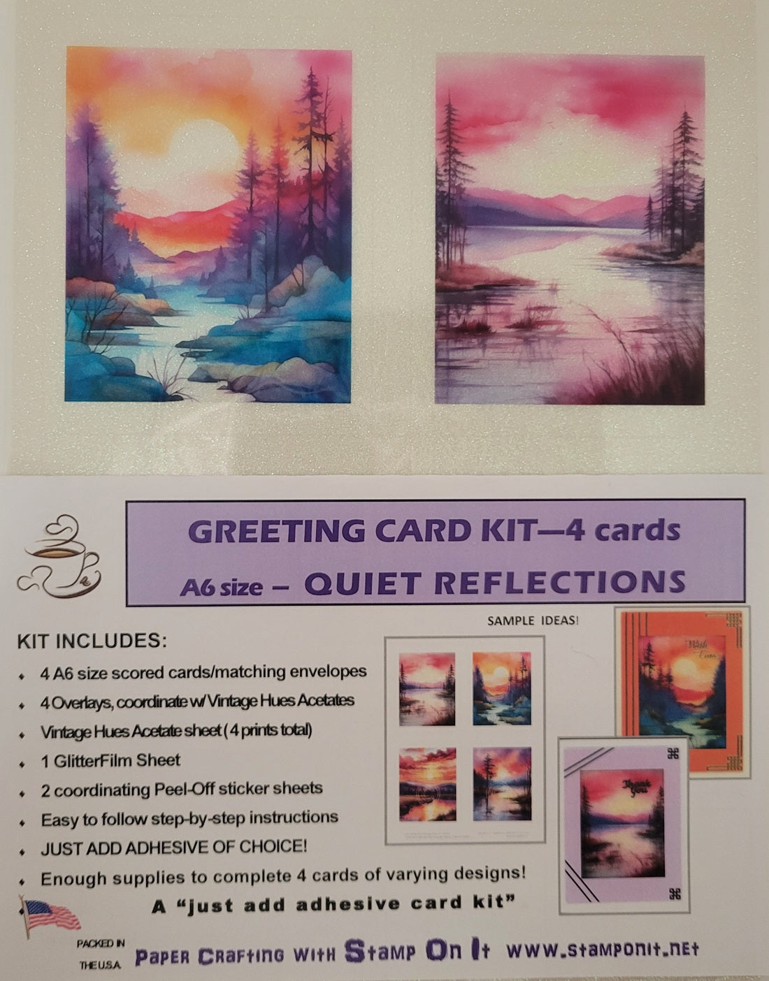 GlitterFilm and Vintage Hue 4 Card Kit Quiet Reflections