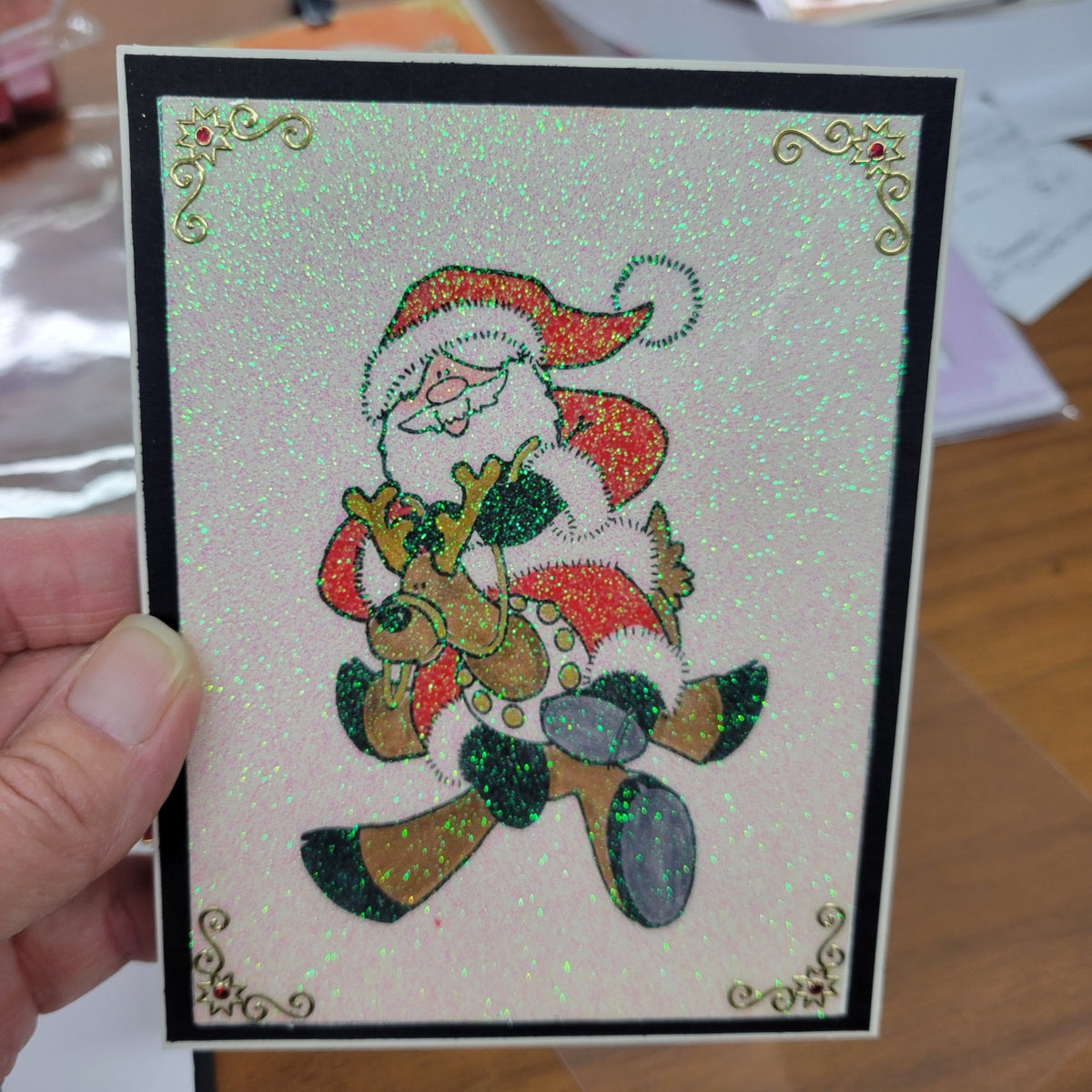 Santa Riding Reindeer Art Rubber Stamp  ES 22401