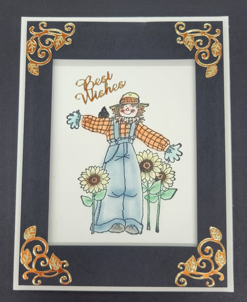Scarecrow and Sunflowers Art Rubber Stamp  ES 16106L