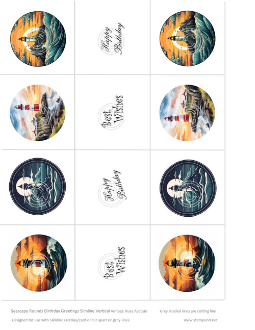 Seascape Rounds Birthday Greetings Slimline Vintage Hues Acetate