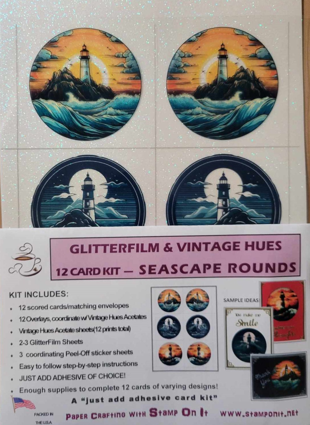 GlitterFilm & Vintage Hues 12 Card Kit Seascape Rounds