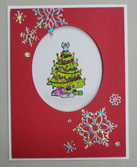 Sm Tree with Decorations & Gifts Art Rubber Stamp  ES 10704H
