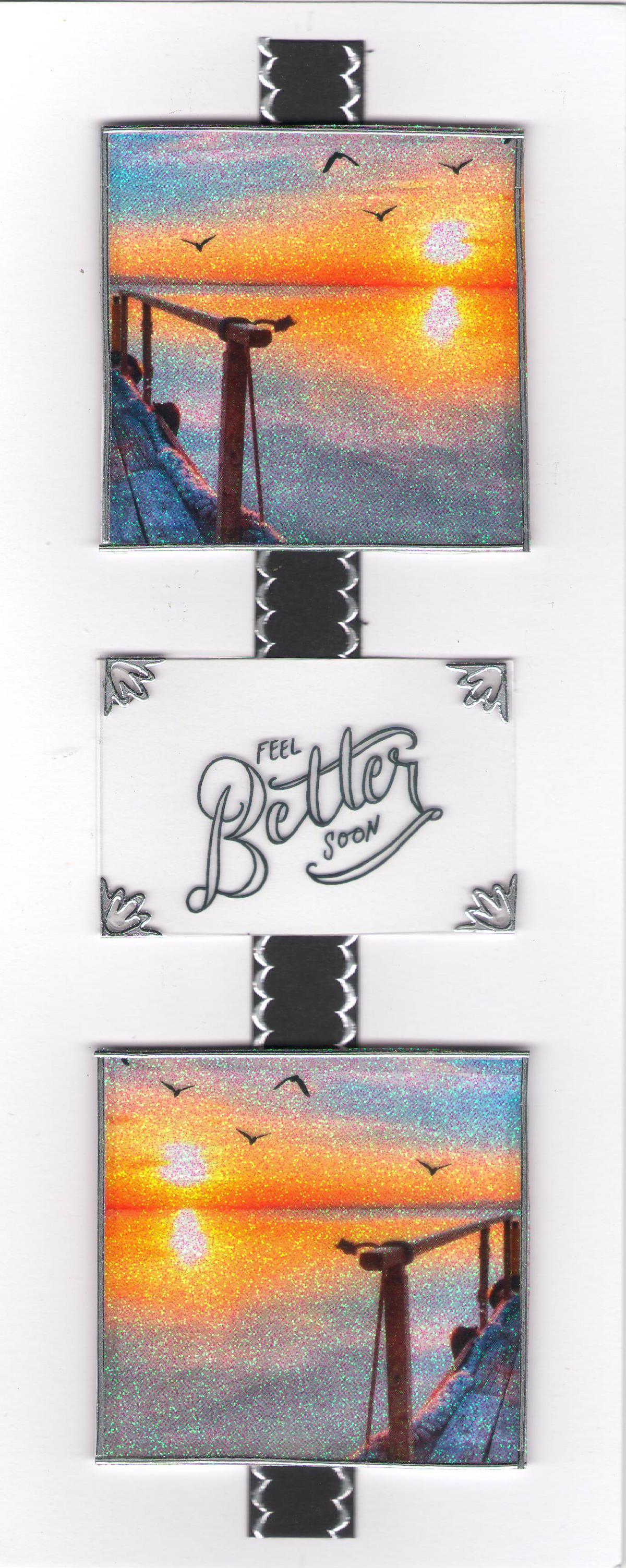 GlitterFilm & Vintage Hues 12 Slimline Card Kit Sunset Seagulls Get Well