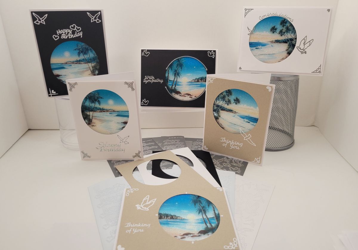 GlitterFilm and Vintage Hue 12 Card Kit Tropical Beach Rounds