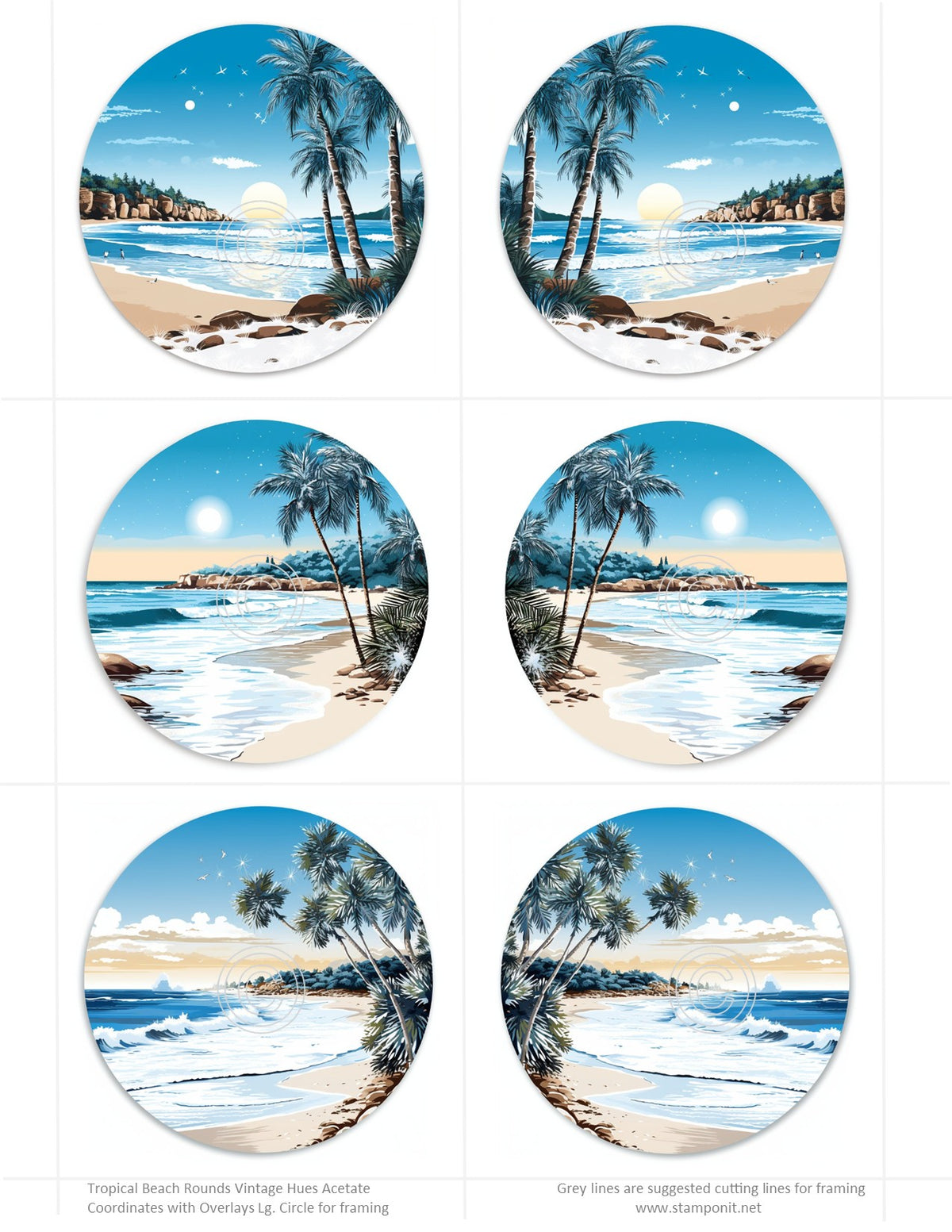 GlitterFilm and Vintage Hue 12 Card Kit Tropical Beach Rounds