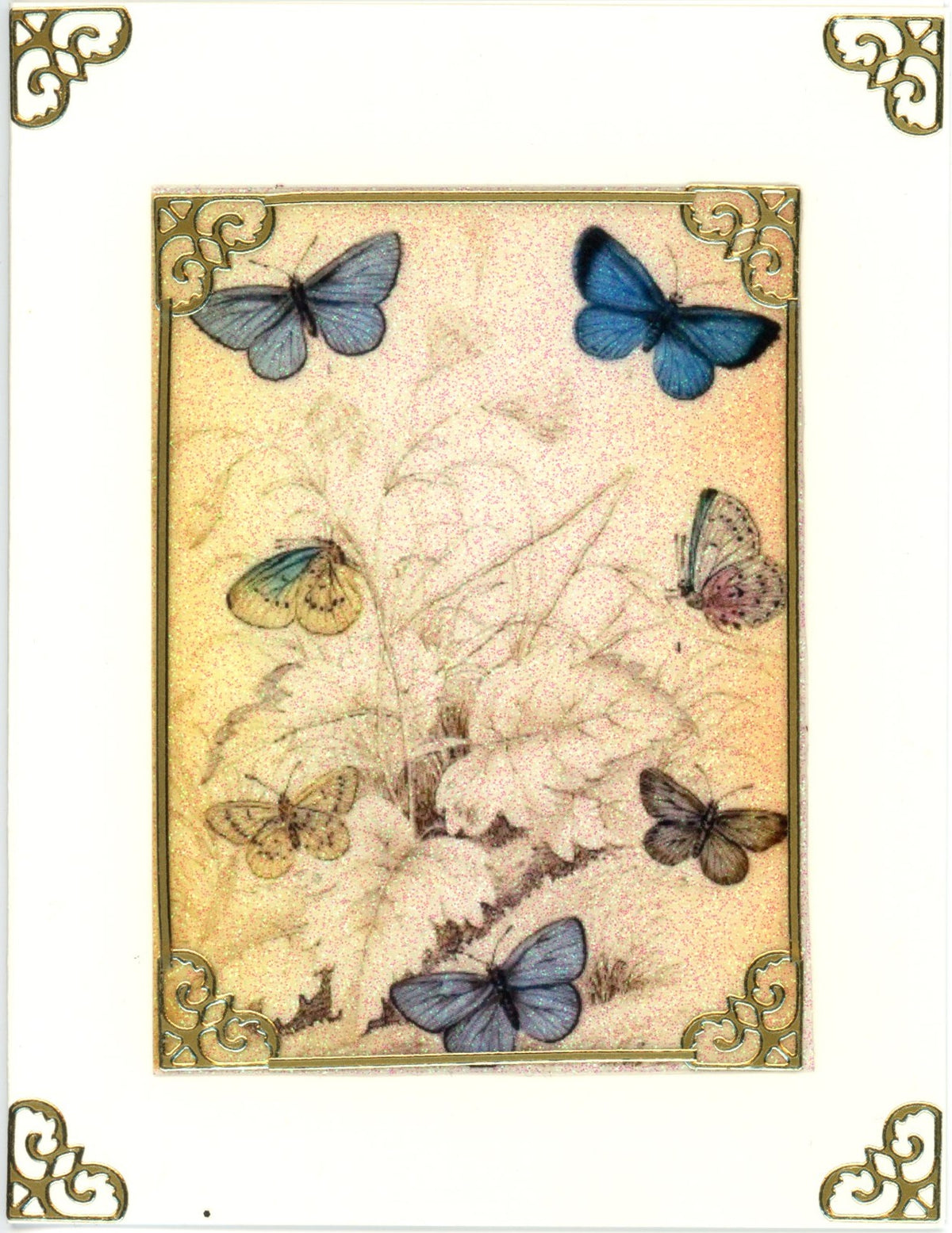GlitterFilm & Vintage Hues 12 Card Kit Vintage Butterflies 1