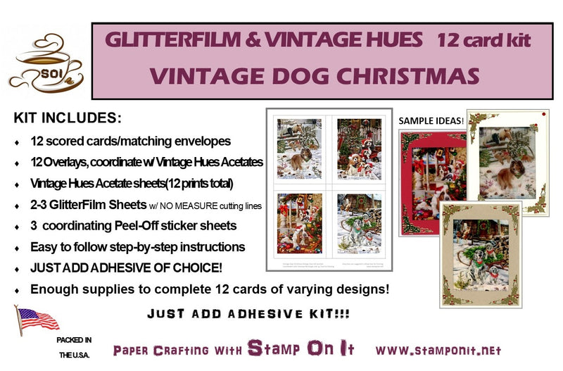 GlitterFilm and Vintage Hue 12 Card Kit  Vintage Dog Christmas