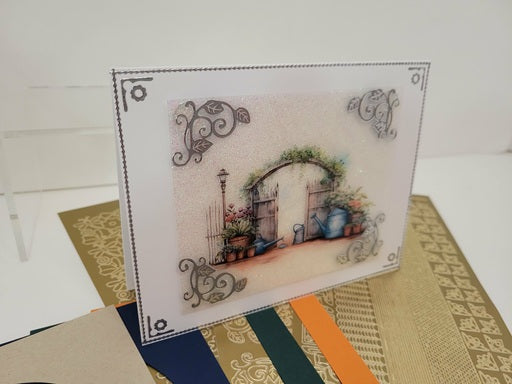 GlitterFilm and Vintage Hue 4 Card Kit Vintage Garden Gate