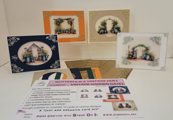 GlitterFilm and Vintage Hue 12 Card Kit Vintage Garden Gates