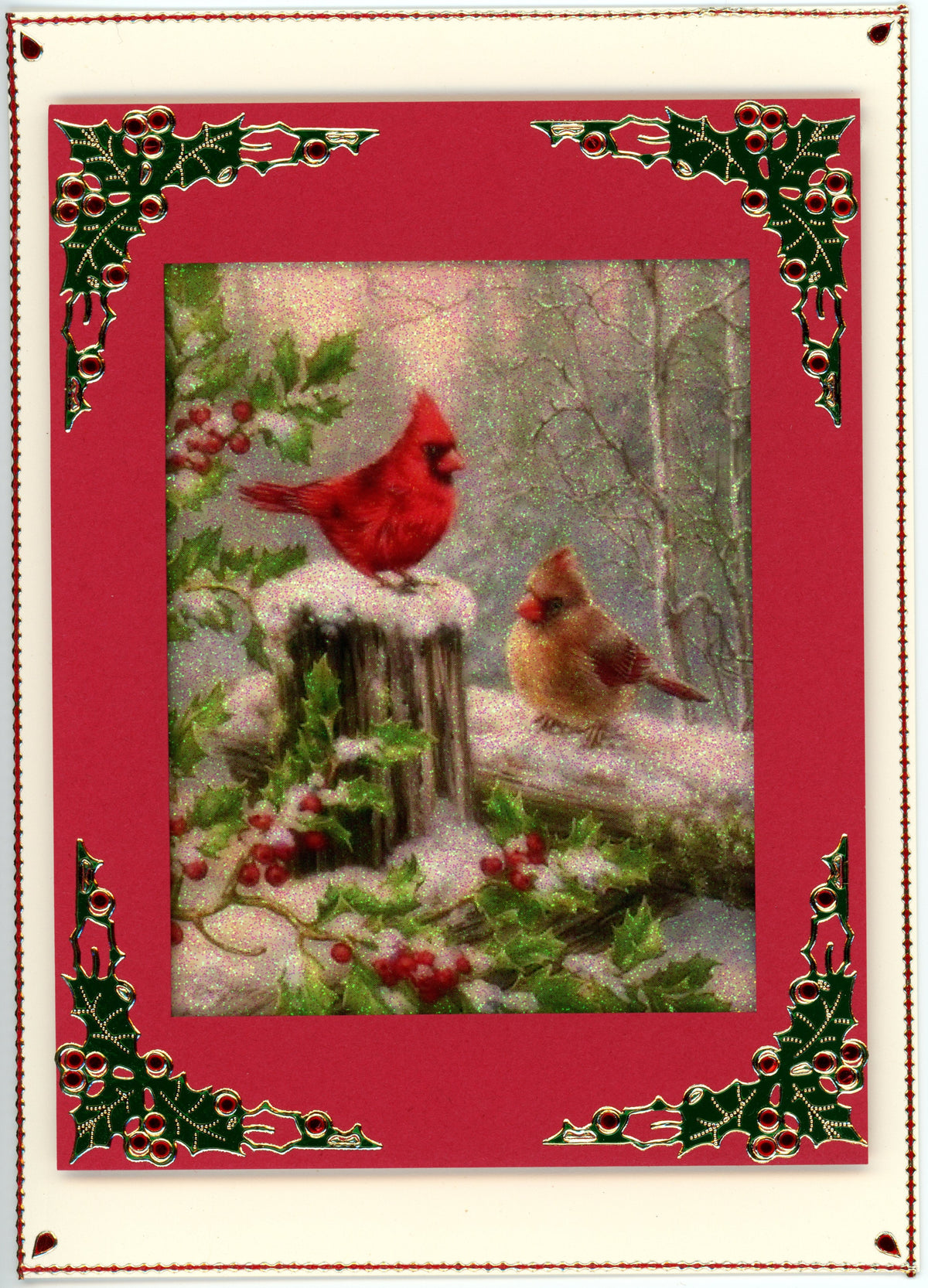 GlitterFilm and Vintage Hue 4 Card Kit Vintage Holiday Cardinals
