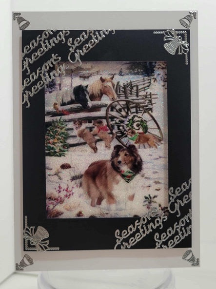 GlitterFilm and Vintage Hue 4 Card Kit Vintage Dog Christmas