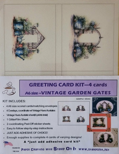 GlitterFilm and Vintage Hue 4 Card Kit Vintage Garden Gate