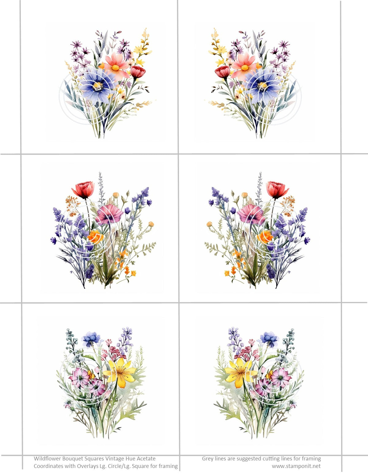 Wildflower Bouquet Squares, Vintage Hue Acetate