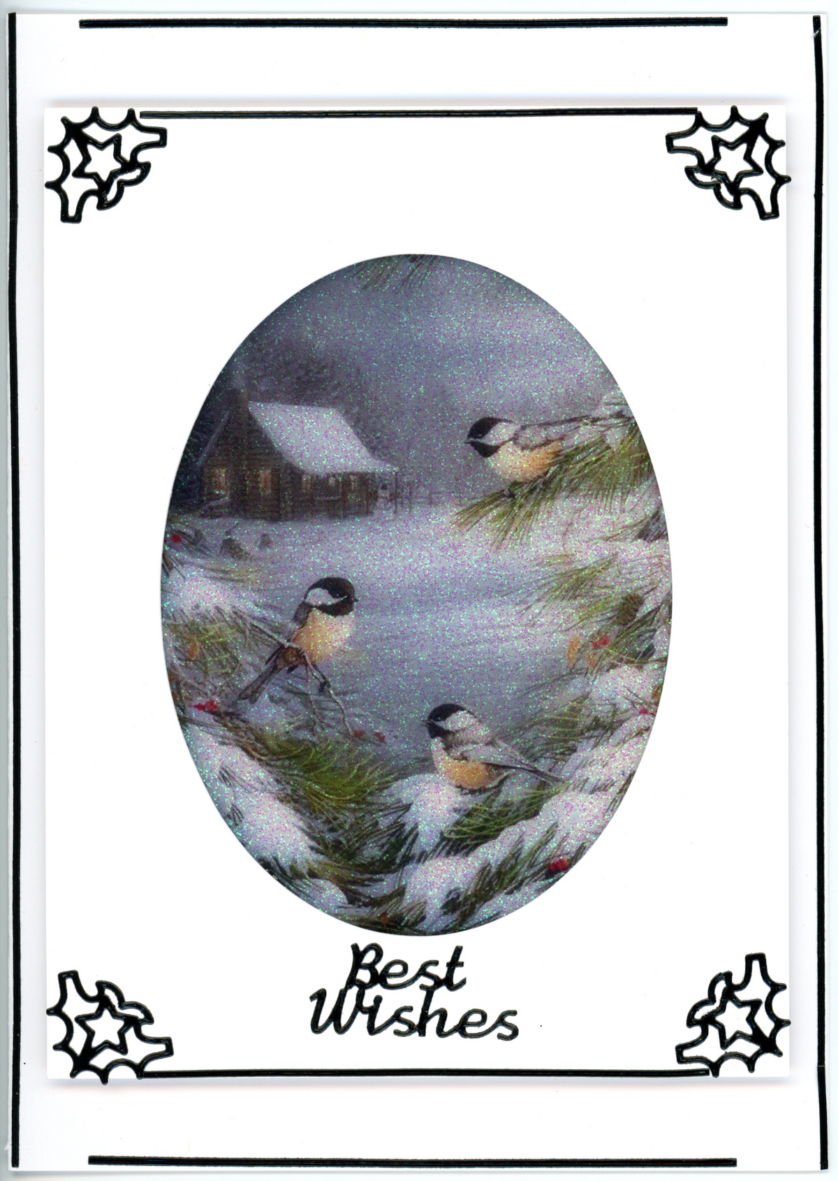 GlitterFilm and Vintage Hue 4 Card Kit Winter Chickadees