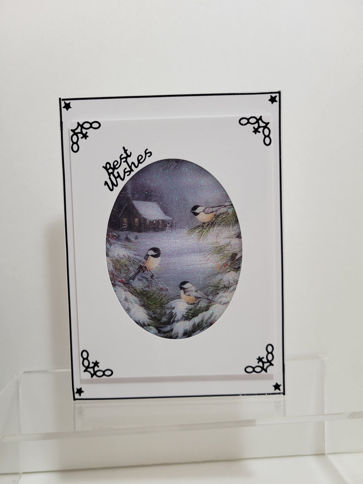 GlitterFilm and Vintage Hue 4 Card Kit Winter Chickadees