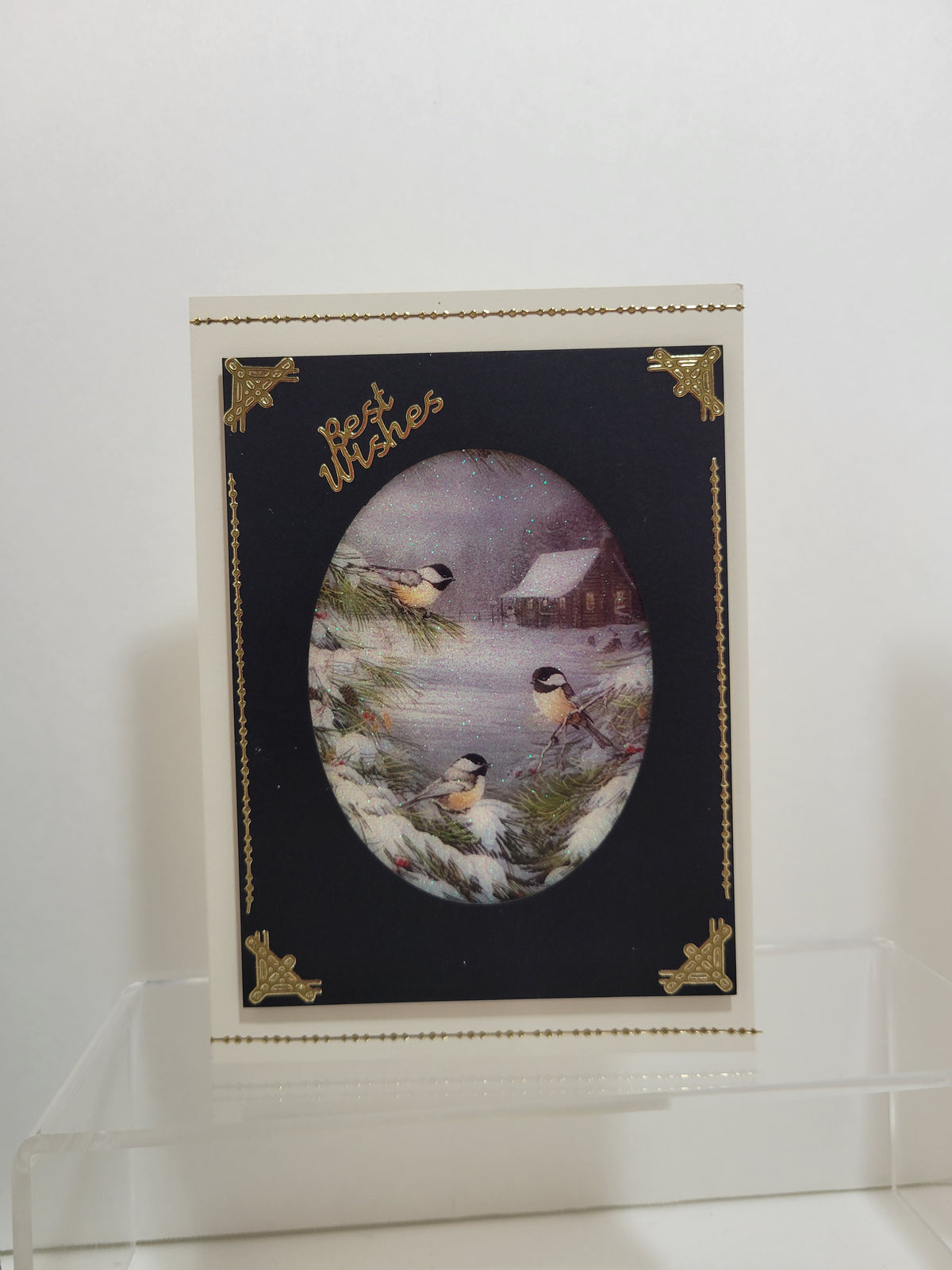 GlitterFilm and Vintage Hue 4 Card Kit Winter Chickadees