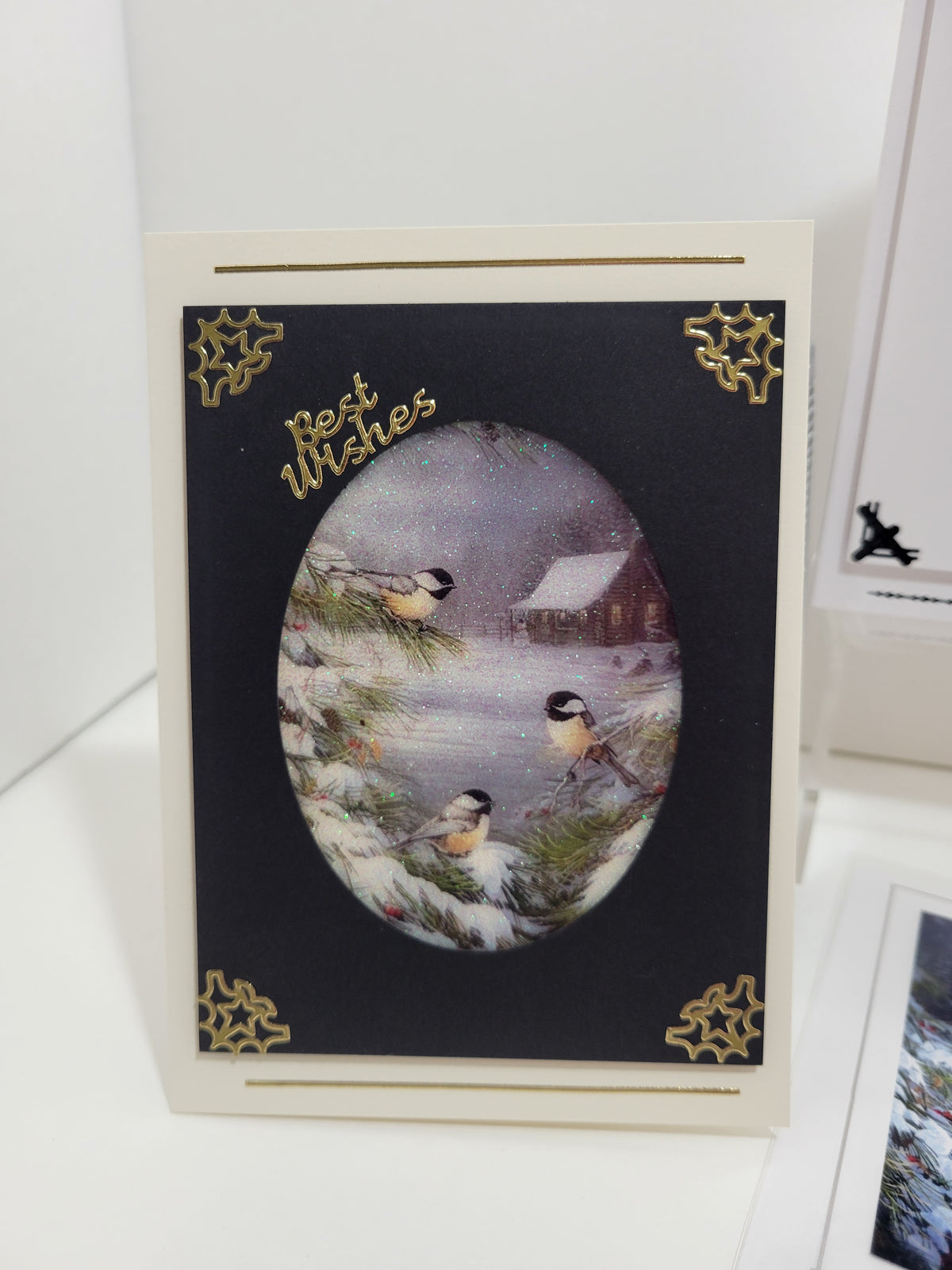 GlitterFilm and Vintage Hue 4 Card Kit Winter Chickadees