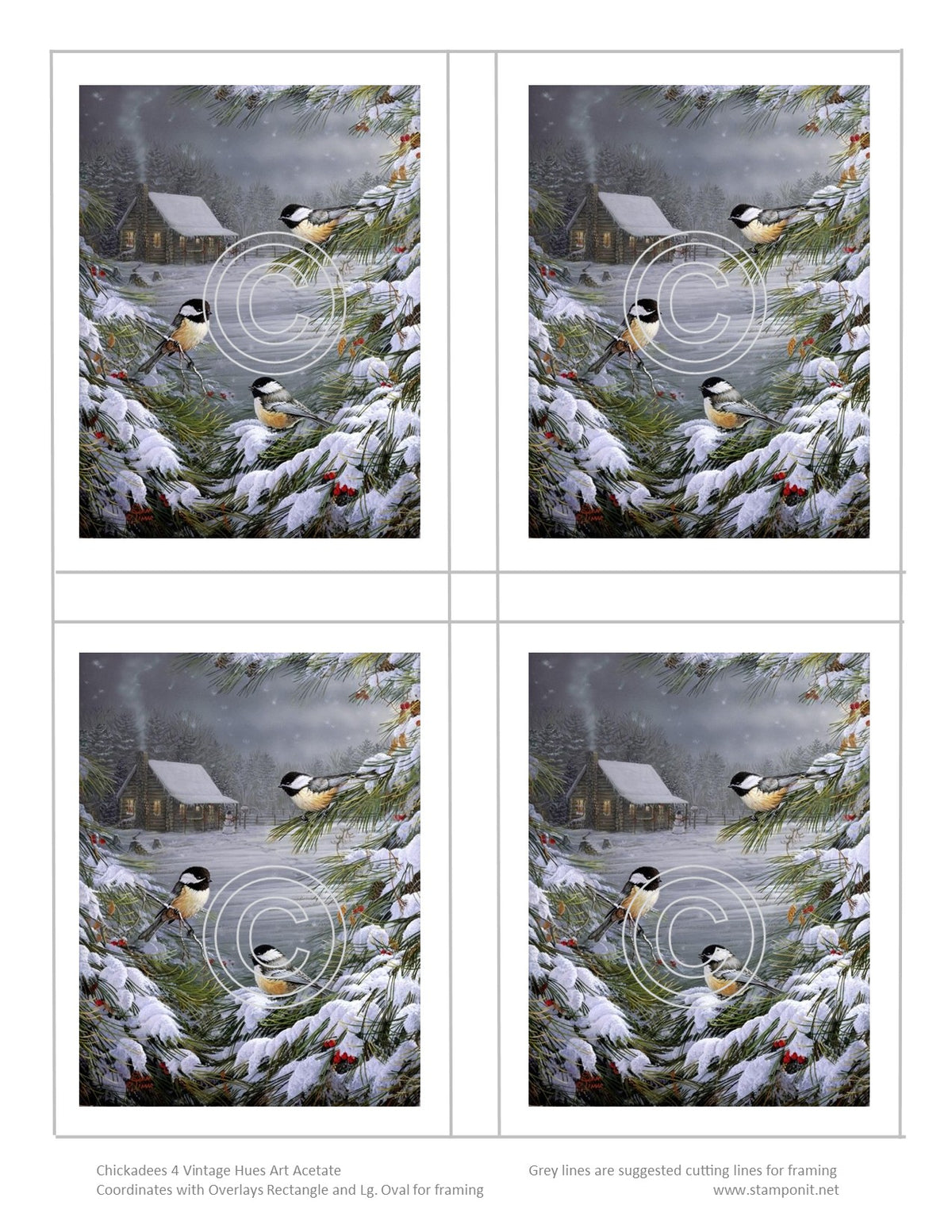 Winter Chickadees 4 same, Vintage Hue Acetate