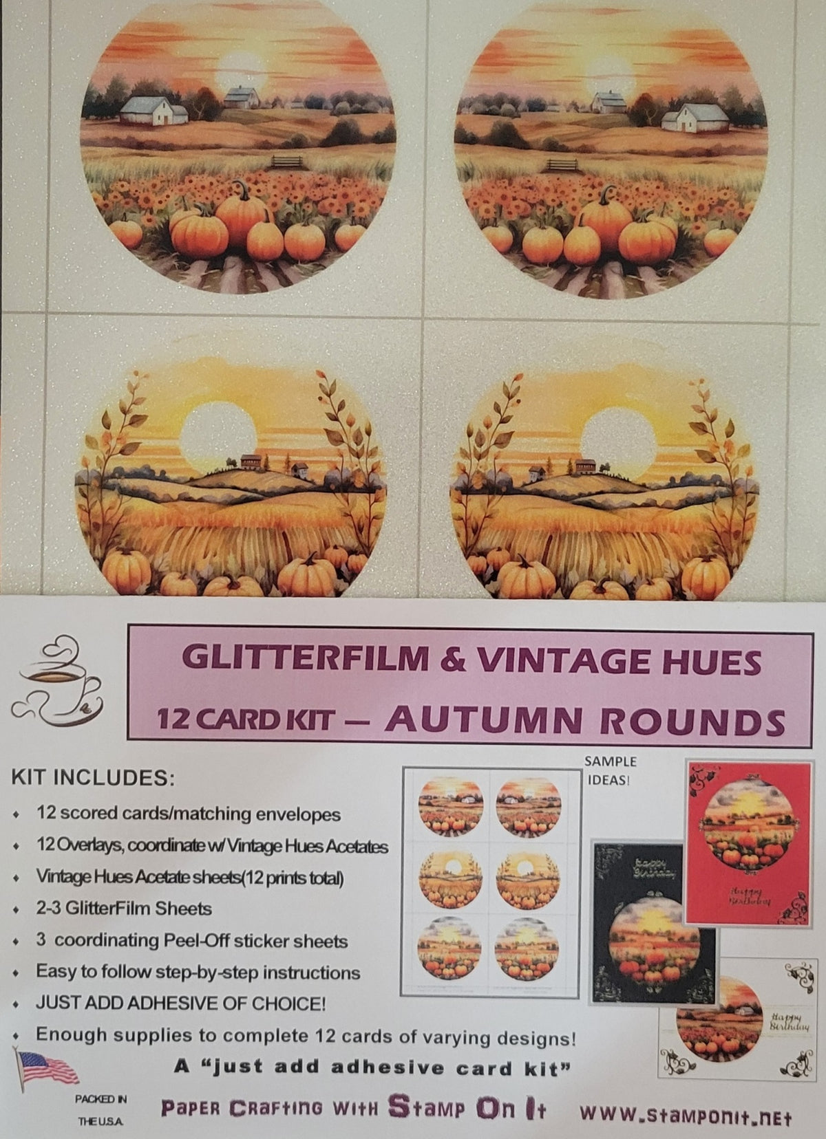 GlitterFilm and Vintage Hue 12 Card Kit Autumn Rounds