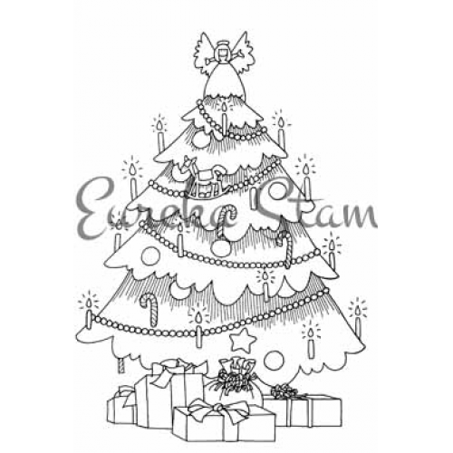 Sm Tree with Decorations & Gifts Art Rubber Stamp  ES 10704H