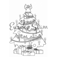 Sm Tree with Decorations & Gifts Art Rubber Stamp  ES 10704H