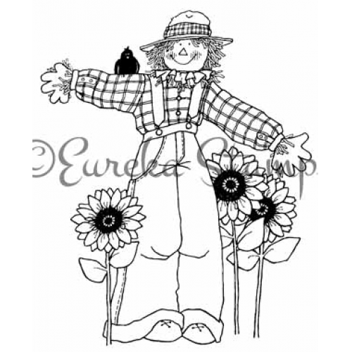 Scarecrow and Sunflowers Art Rubber Stamp  ES 16106L