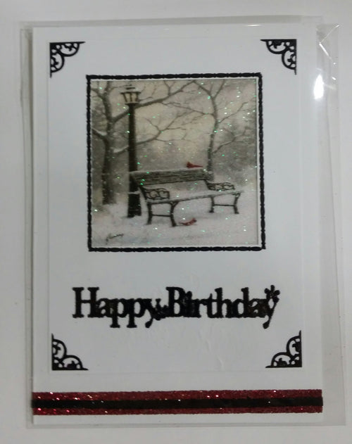 Cardinals on Winter Bench, Vintage Hue Acetate