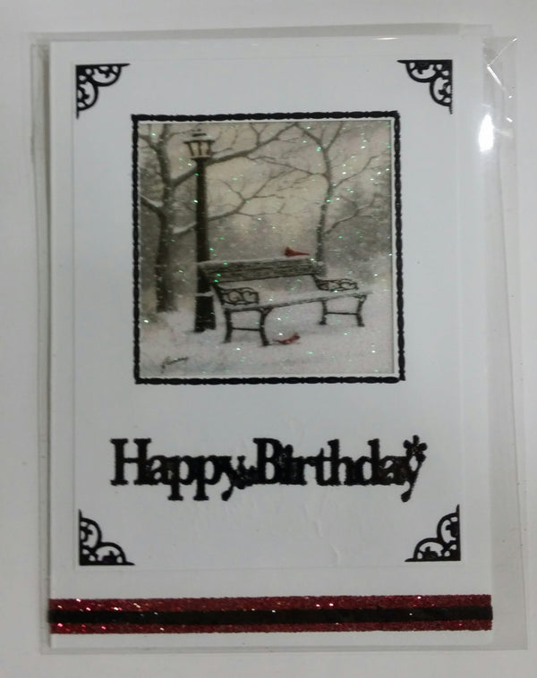 Cardinals on Winter Bench, Vintage Hue Acetate