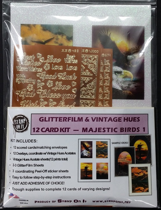GlitterFilm & Vintage Hues 12 Card Kit Majestic Birds