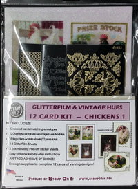 GlitterFilm & Vintage Hues 12 Card Kit Chickens 1