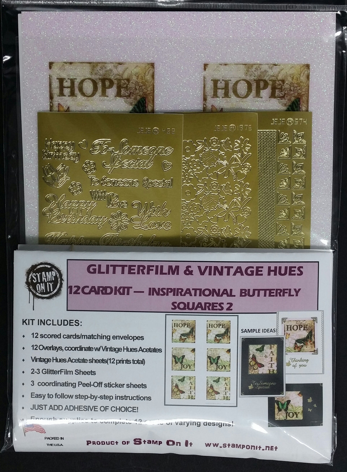 GlitterFilm & Vintage Hues 12 Card Kit Inspirational Butterfly Squares 2